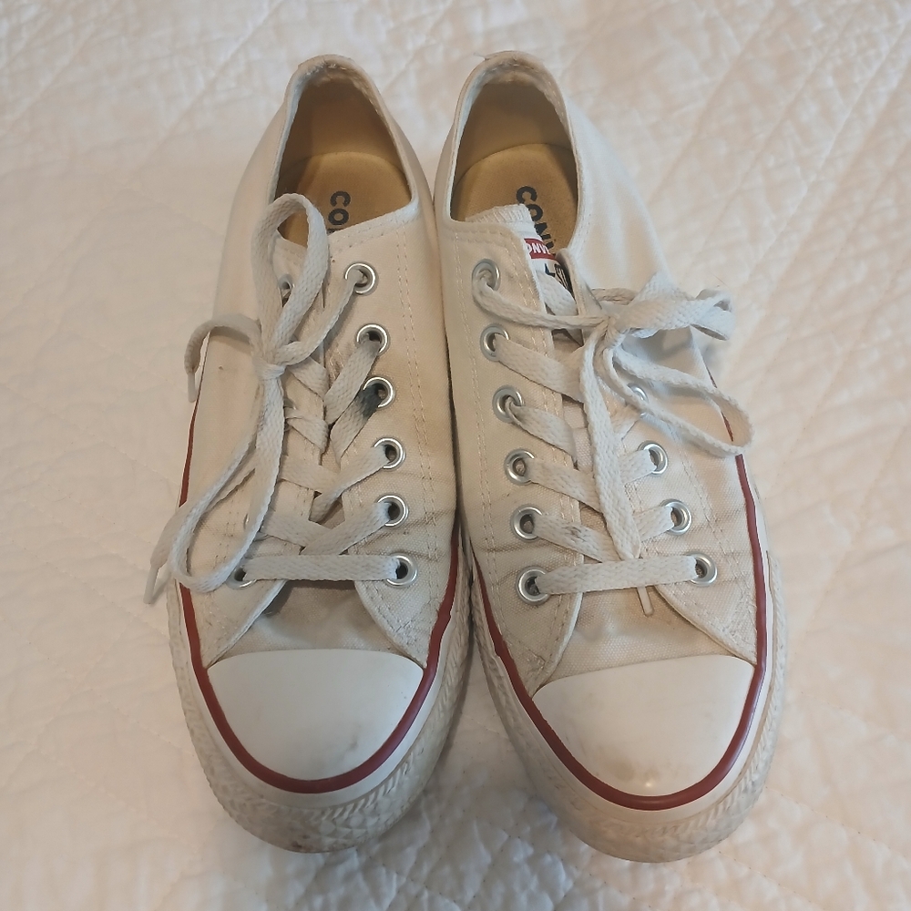 Converse Off-White Canvas Sneakers with Red Trim